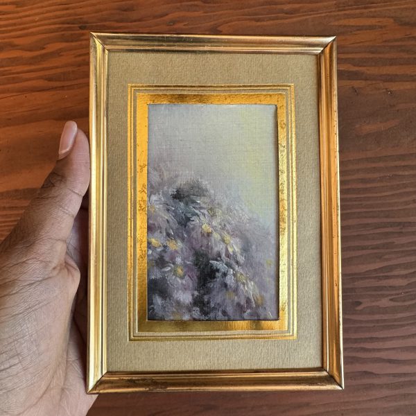 Asters and the bee, linen in antique frame - Image 3