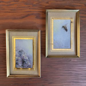 Asters and the bee, linen in antique frame